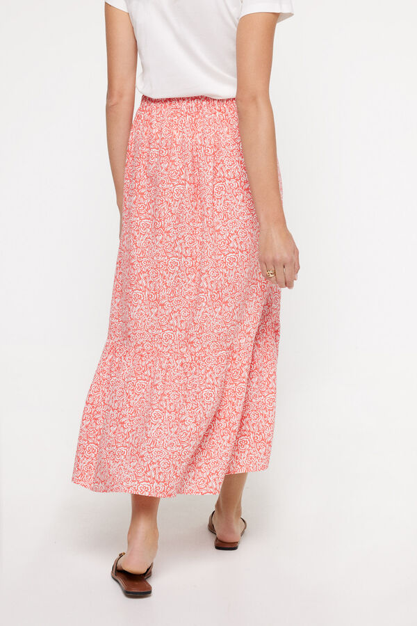 Milano Falda midi estampada. Rojo/Coral