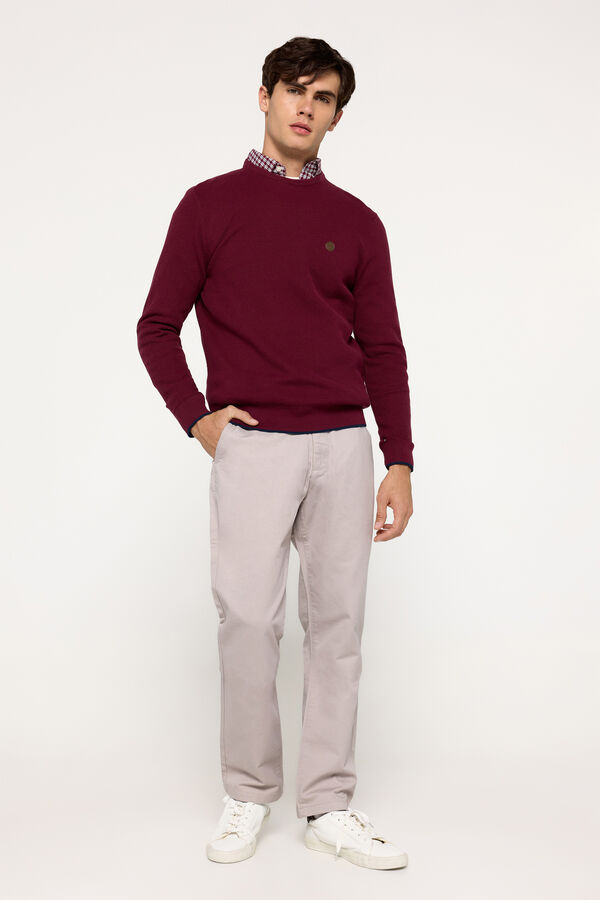Fifty Outlet Suéter microestructura cuello redondo ajustado Granate