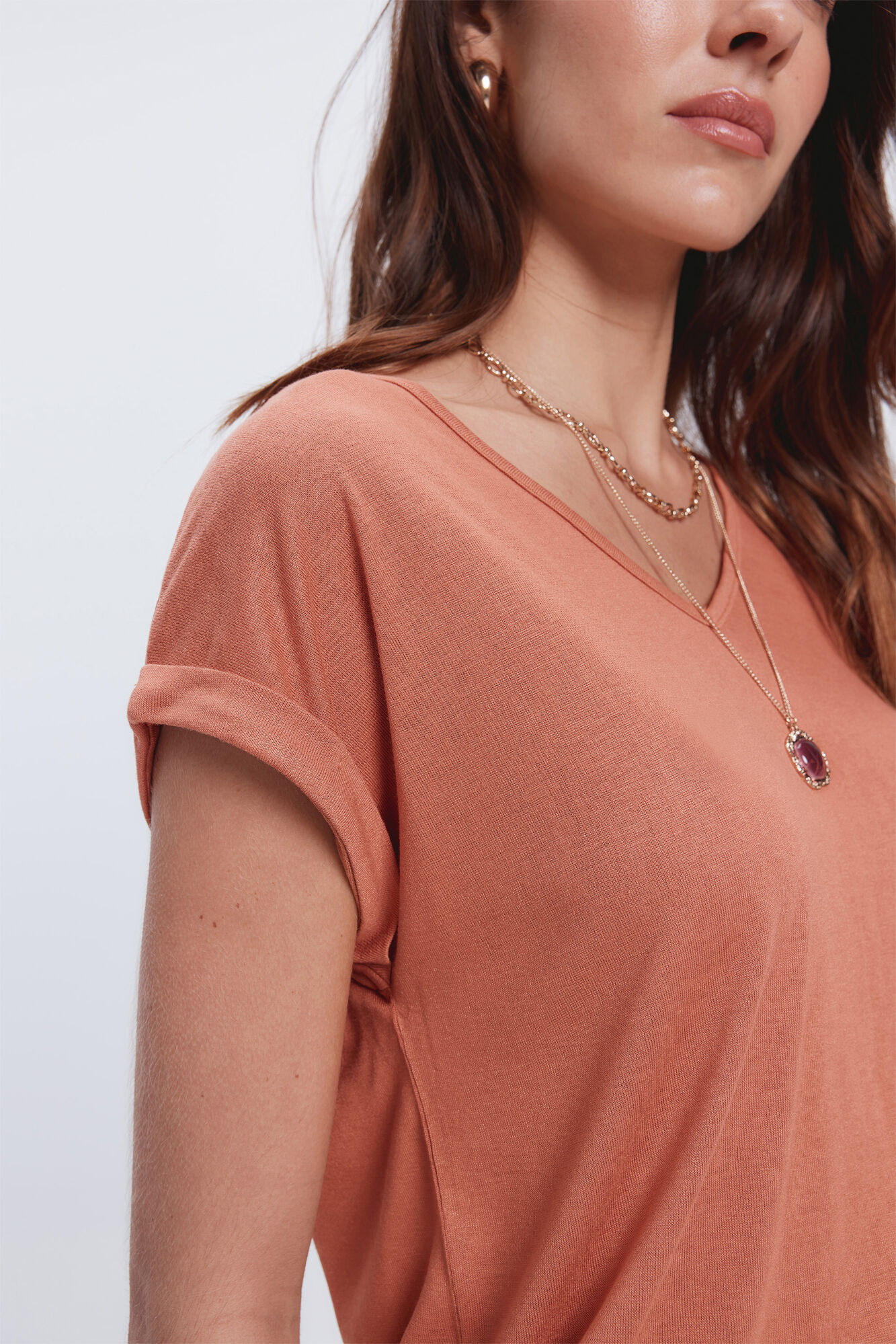 Milano Camiseta efecto lino cuello pico