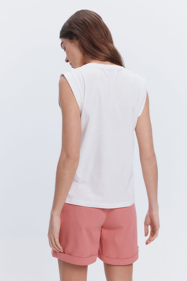 Fifty Outlet Camiseta cuello pico nido de abeja en hombros Marfil