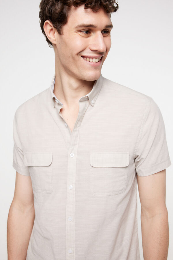 Milano Camisa lisa aspecto lino Beige/Camel