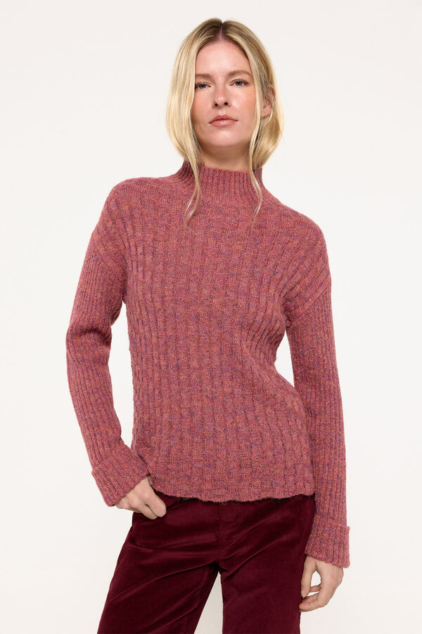 Fifty Outlet Jersey grueso tejido melange cuello perkins Fucsia