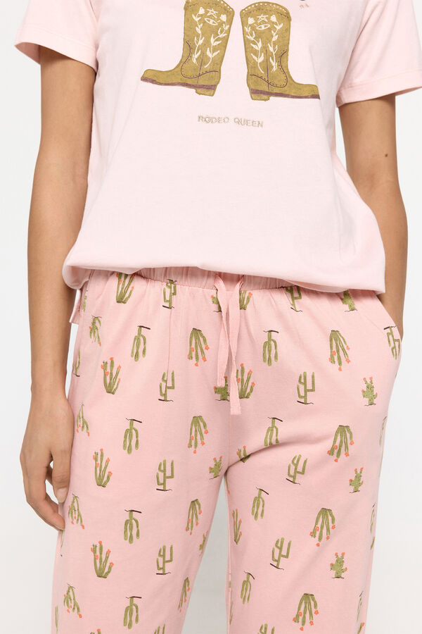 Fifty Outlet Pijama algodón con estampado de cactus Gris Claro