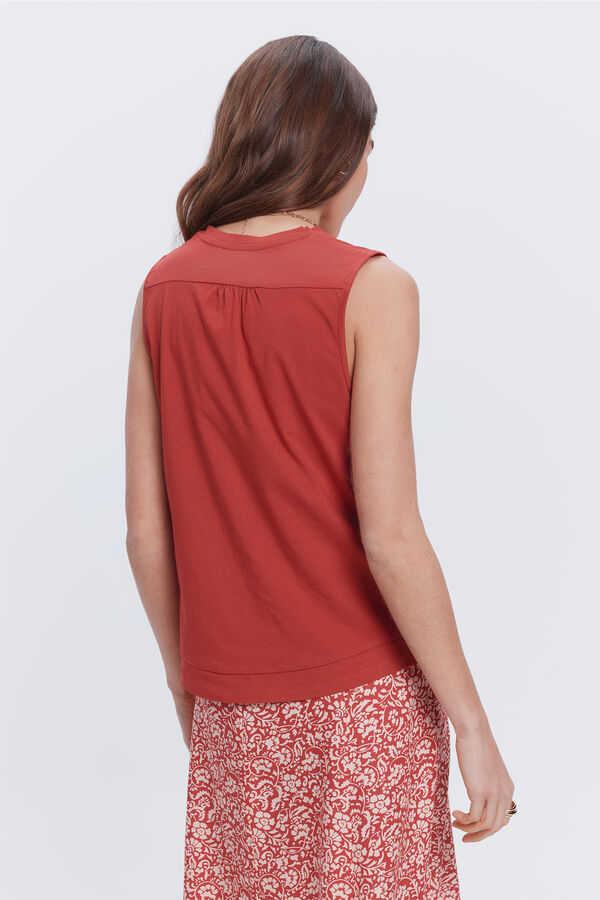 Fifty Outlet Camiseta sin mangas escote en pico con fornitura Rojo/Coral