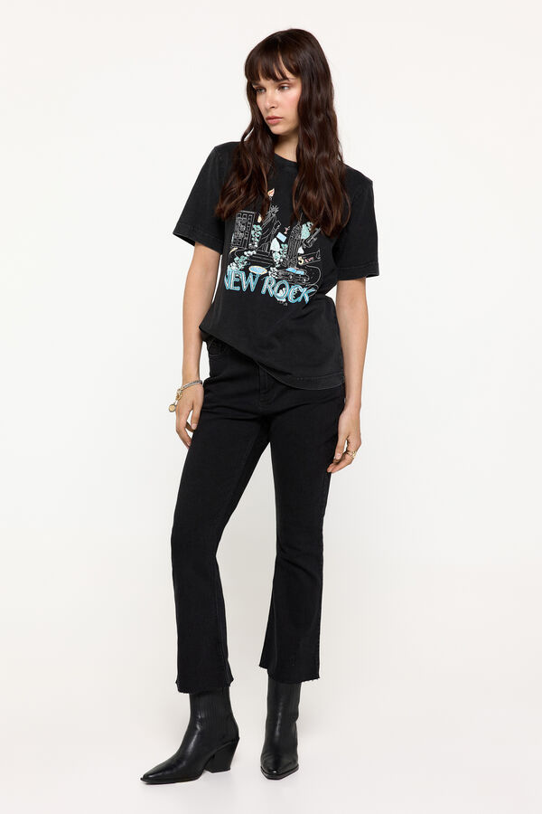 Fifty Outlet Playera estampada efecto lavado. Negro