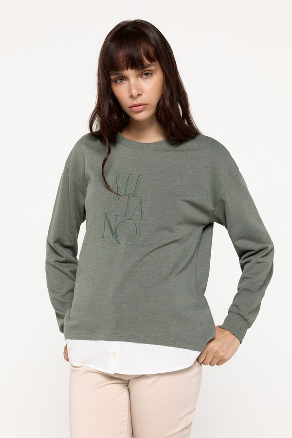 Fifty Outlet Sudadera estampada dobladillo con faldón Verde