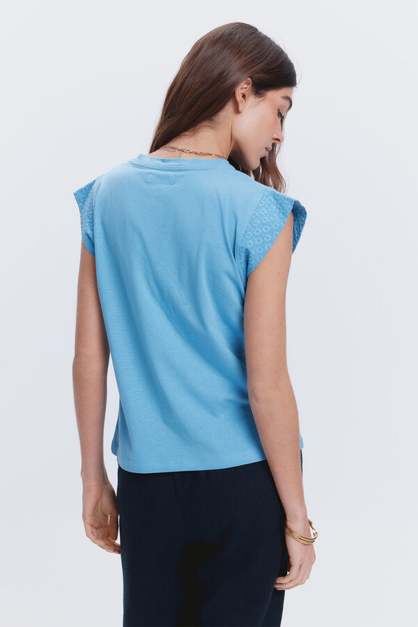 Fifty Outlet Camiseta manga sisa bordada Azul turquesa