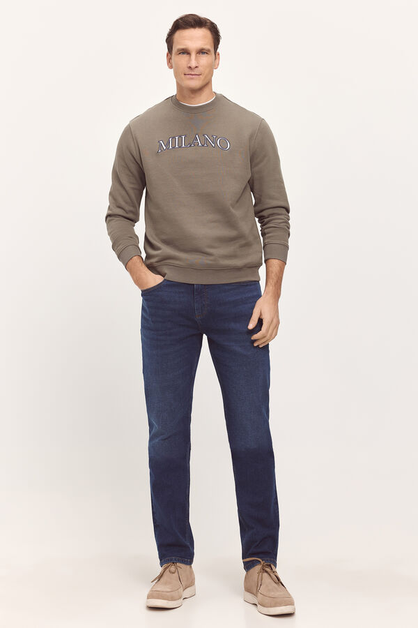 Fifty Outlet Sudadera básica patch cuello redondo ajustado Kaki Claro