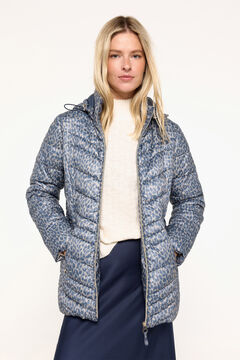 Fifty Outlet Abrigo acolchado de tejido estampado con capucha natural
