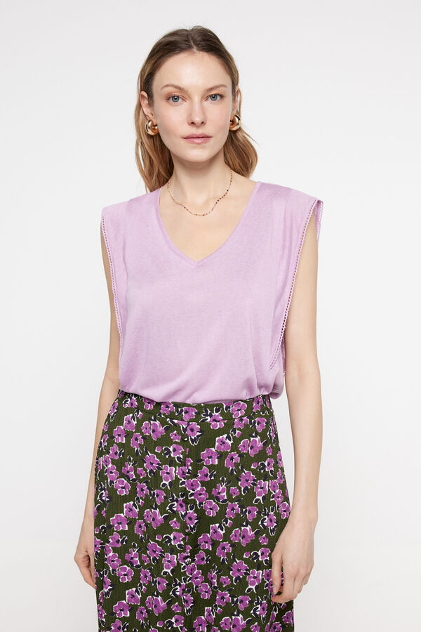 Fifty Outlet Camiseta efecto lino volante Morado