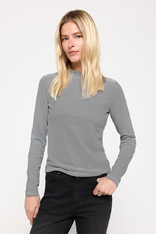 Milano Camiseta de rayas cuello perkins Negro