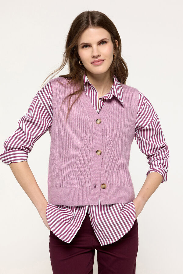 Fifty Outlet Top chaleco tejido grueso botones frontales Rosa