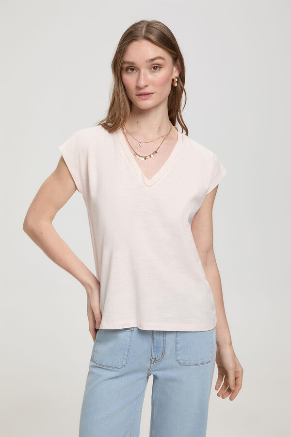 Milano Camiseta escote pico fornitura de lurex Rosa