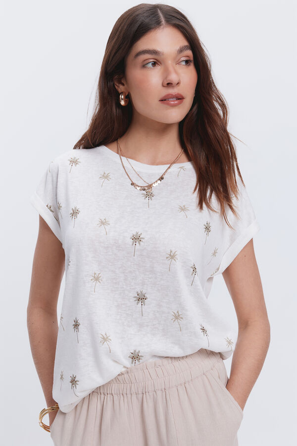 Fifty Outlet Camiseta estampada con strass Marfil
