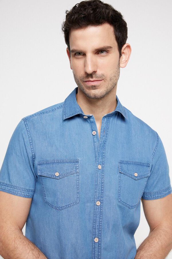 Fifty Outlet Camisa Denim Estampada Azul