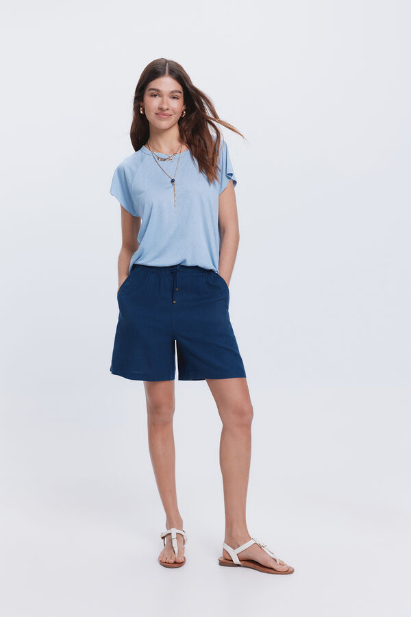 Fifty Outlet Camiseta efecto lino cuello caja Azul