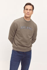 Fifty Outlet Sudadera básica patch cuello redondo ajustado Kaki Claro