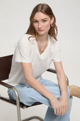 Fifty Outlet Camiseta de rayas soft touch cuello pico Blanco