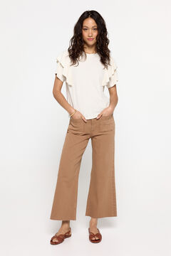 Fifty Outlet Playera tejido plumetti con volante Marfil