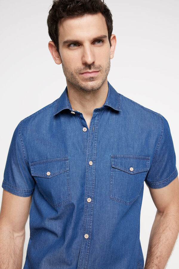 Fifty Outlet Camisa Denim Estampada Azul