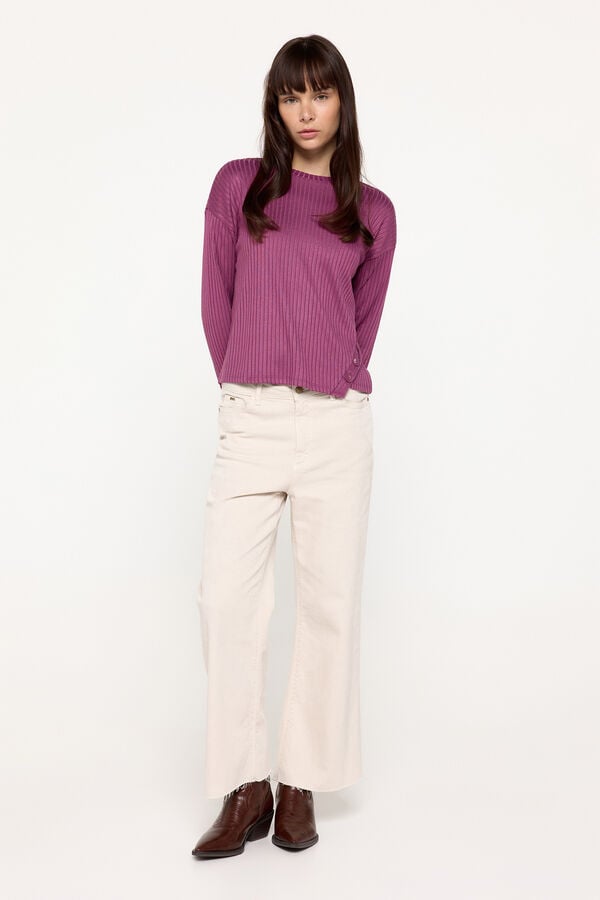 Fifty Outlet Jersey manga larga de canalé Morado