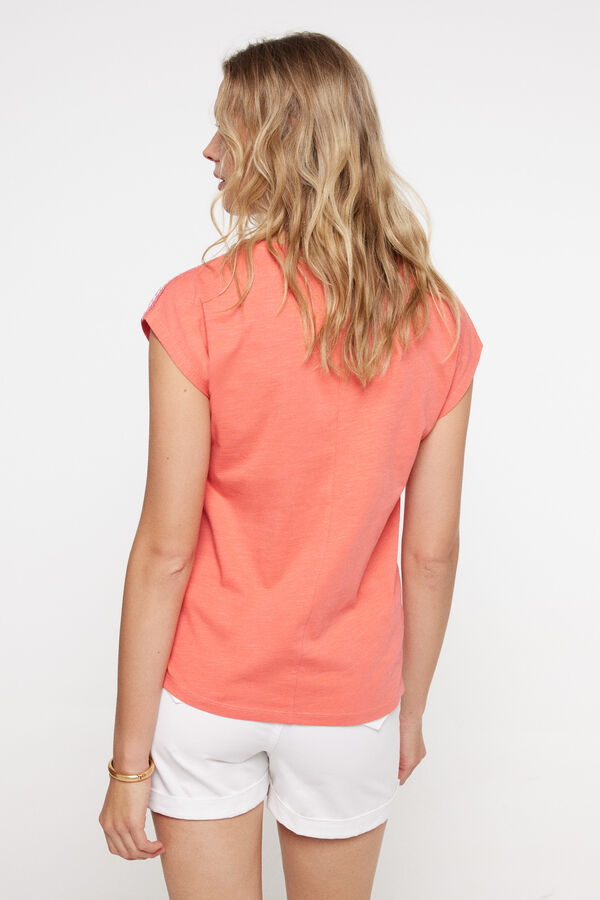 Fifty Outlet Camiseta algodon fornitura hombro Rojo/Coral