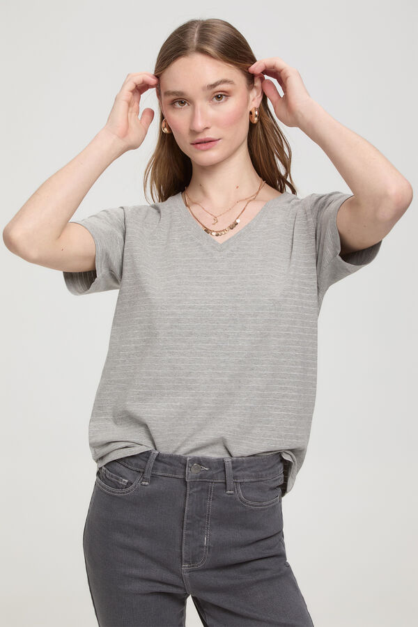 Fifty Outlet Camiseta de rayas soft touch cuello pico Gris Oscuro