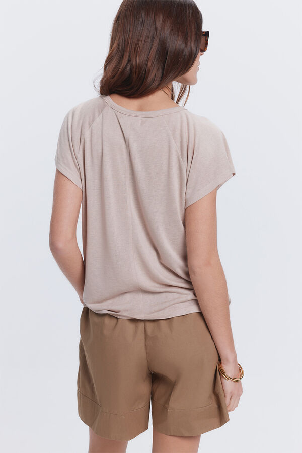 Fifty Outlet Camiseta efecto lino cuello caja Beige