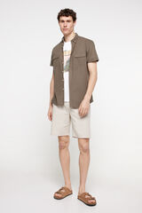 Fifty Outlet Camisa lisa aspecto lino Kaki