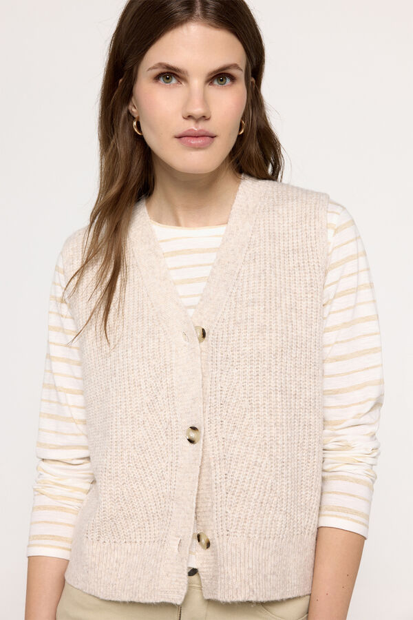 Fifty Outlet Top chaleco tejido grueso botones frontales Beige