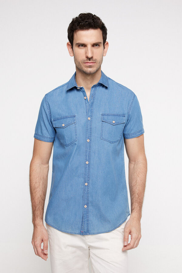 Fifty Outlet Camisa Denim Estampada Azul