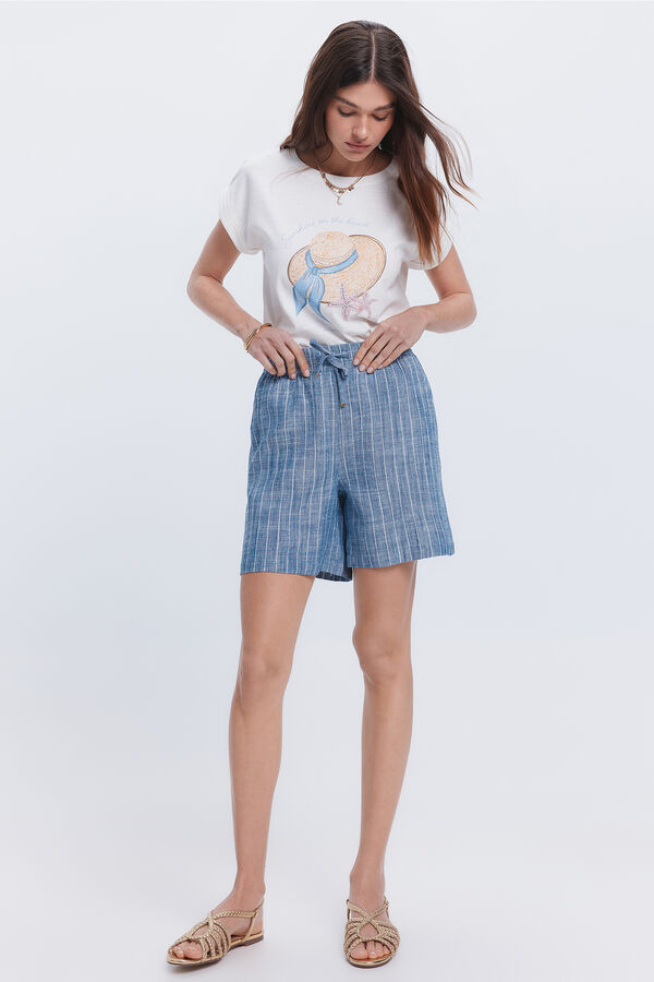 Fifty Outlet Camiseta manga vuelta con print frontal Marfil