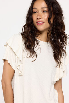 Fifty Outlet Playera tejido plumetti con volante Marfil
