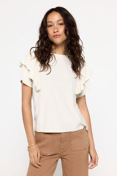 Fifty Outlet Playera tejido plumetti con volante Marfil