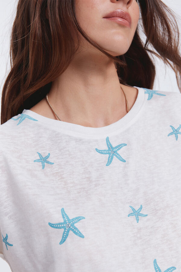 Fifty Outlet Camiseta estampada con strass Azul