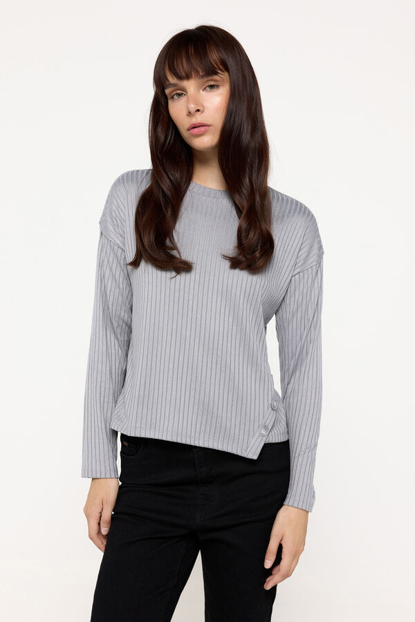 Fifty Outlet Jersey manga larga de canalé Gris