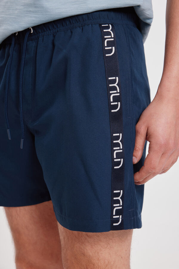 Fifty Outlet Bañador liso con cinta milano lateral Navy