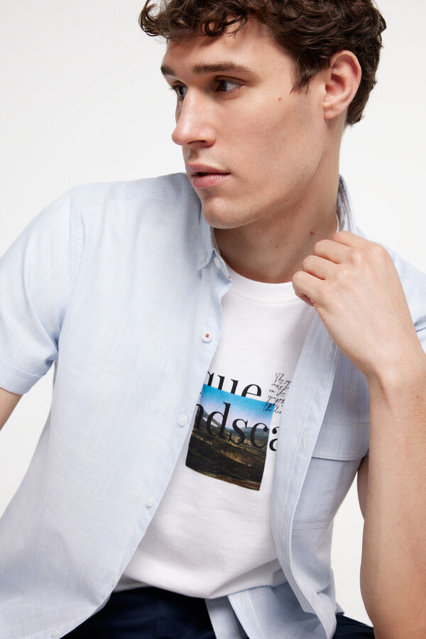 Fifty Outlet Camisa rayas aspecto lino. Azul