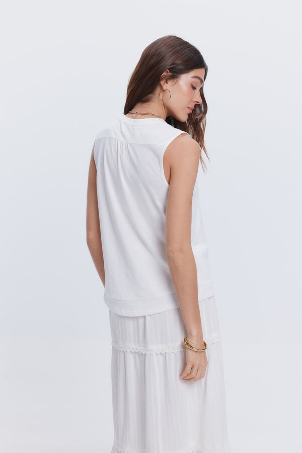 Fifty Outlet Camiseta sin mangas escote en pico con fornitura Blanco