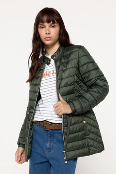 Fifty Outlet Abrigo acolchado cuello alto corte cintura Kaki Claro