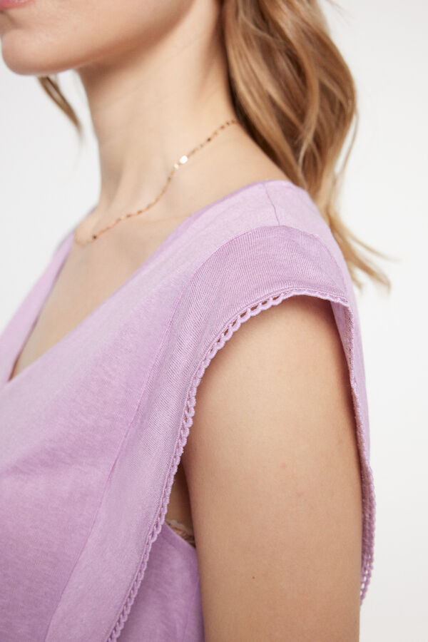 Fifty Outlet Camiseta efecto lino volante Morado