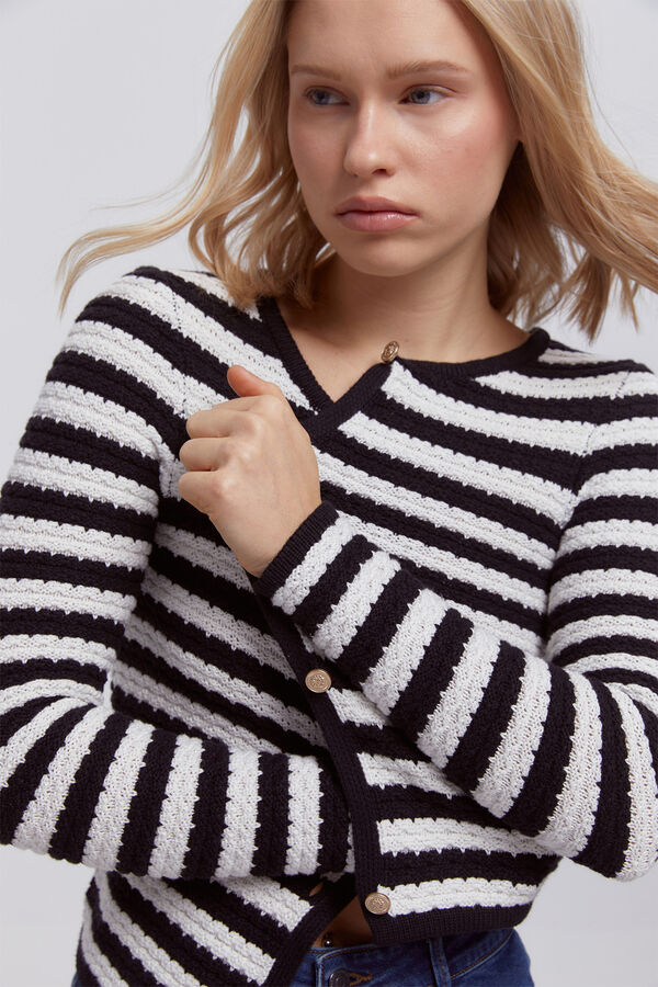 Fifty Outlet Chaqueta de algodón en tejido de rayas bicolor natural