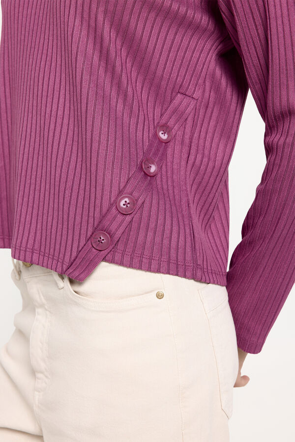 Fifty Outlet Jersey manga larga de canalé Morado
