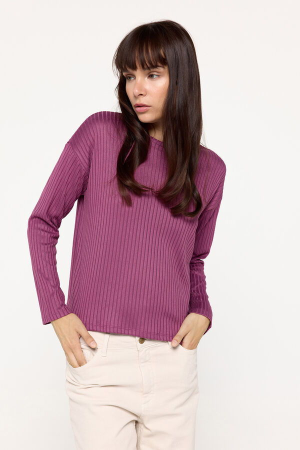Fifty Outlet Jersey manga larga de canalé Morado