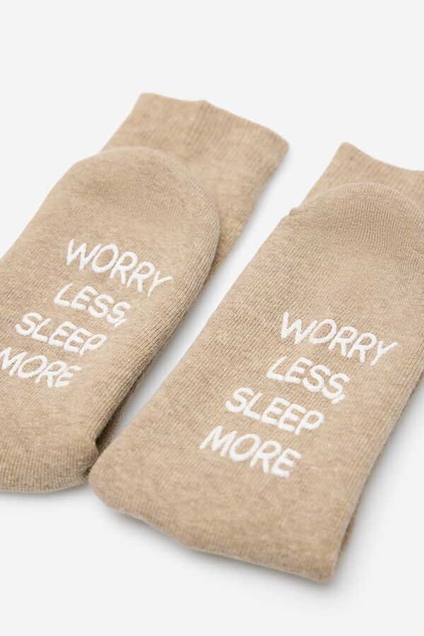 Fifty Outlet Calcetines gorditos con frase Beige/Camel