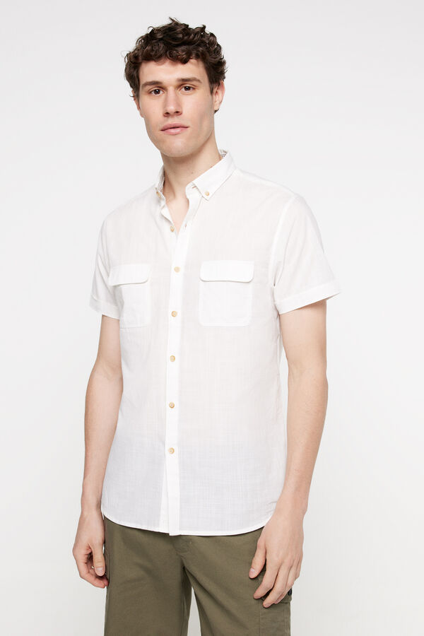 Fifty Outlet Camisa lisa aspecto lino Blanco