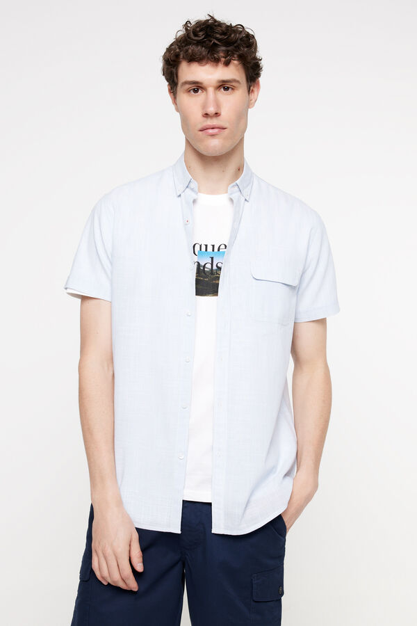 Fifty Outlet Camisa rayas aspecto lino. Azul