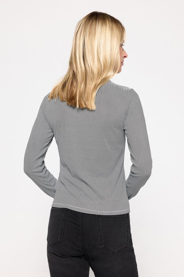 Milano Camiseta de rayas cuello perkins Negro