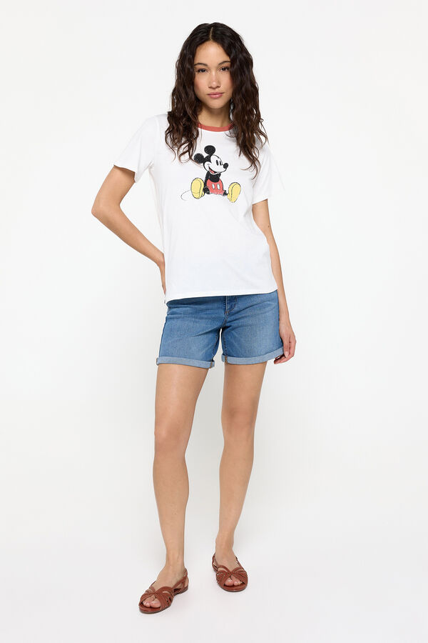 Milano Playera tipo vintage cuello contraste estampado Mickey Mouse vintage Marfil
