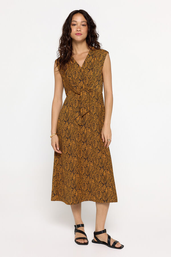 Fifty Outlet Vestido manga sisa con detalle atado en cintura Tostado